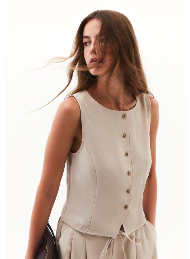 OXXO Button-Detail Vest-Nude - Image 3